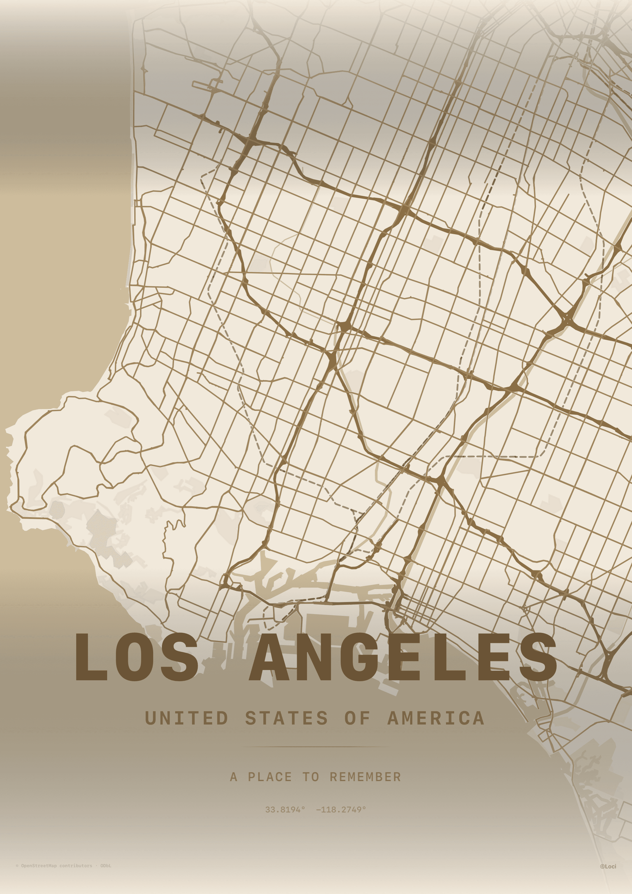 Los Angeles map artwork in warm neutral tones