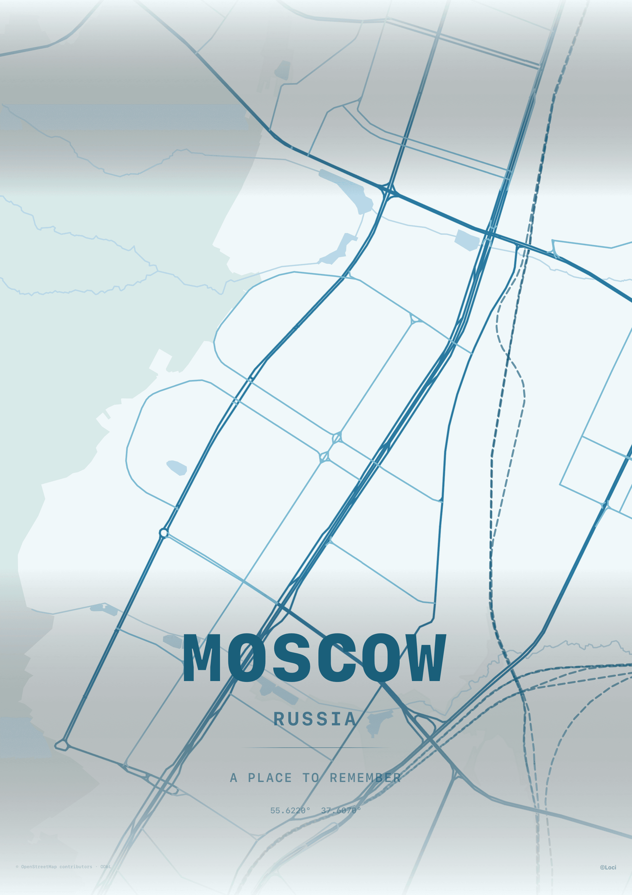 Moscow map artwork in pale blue
