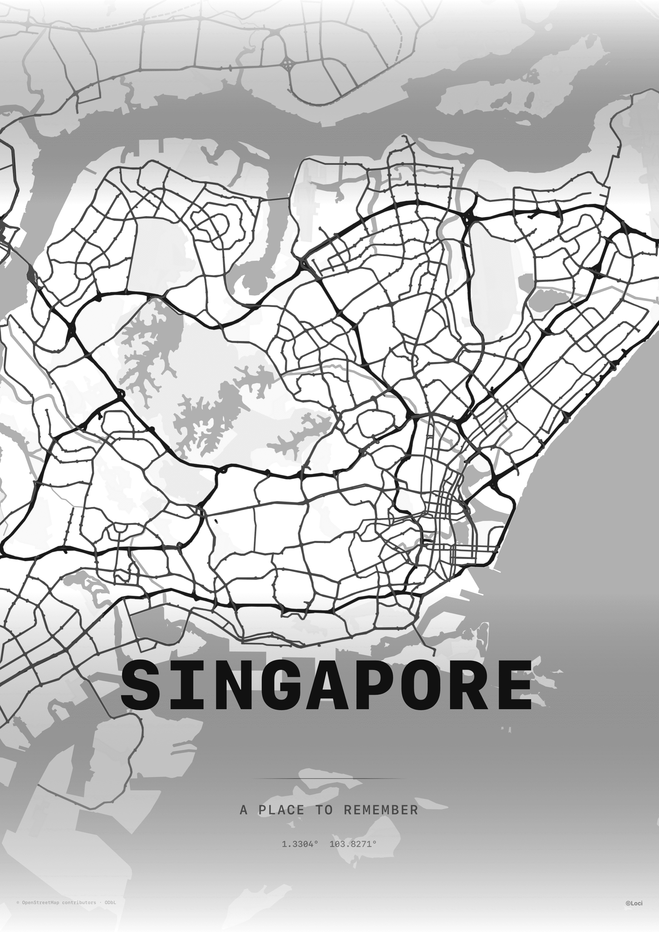 Singapore map artwork in monochrome
